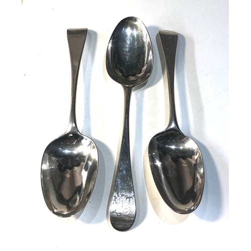 59 - 3 18th century silver table spoons each measures approx 21cm engraved initials  total weight 180g