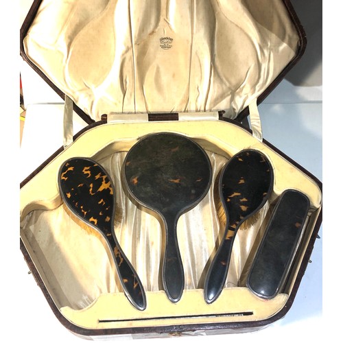 23 - Antique tortoiseshell and silver brush set not complete missing brush poor condition