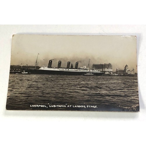 497 - 2 fine antique real photo postcards Liverpool Lusitania at landing and Watchet lifeboat and crew