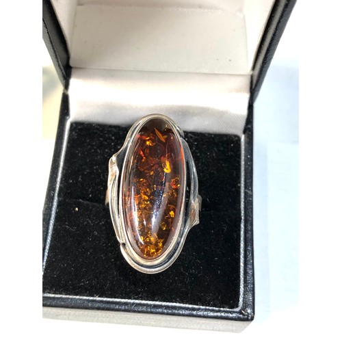 356 - 3 large vintage silver and amber  rings