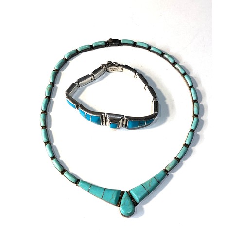 358 - Vintage Mexican silver turquoise set necklace and bracelet