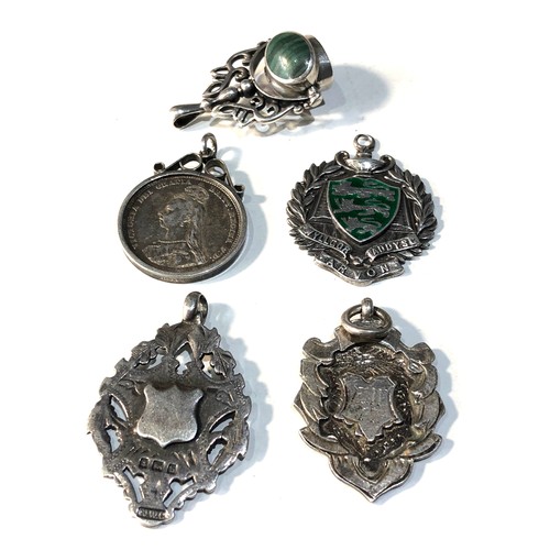 361 - 5 antique / vintage silver fobs includes coin and swivel fobs