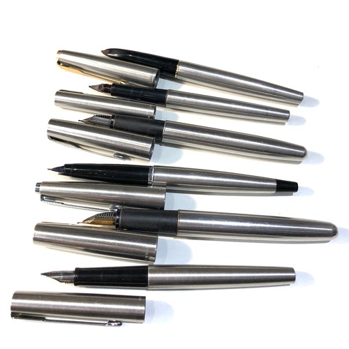 372 - 6 vintage stainless steel Parker fountain pens