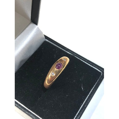 290 - 18ct gold ruby and diamond band ring stamped 750 weight 2.8g