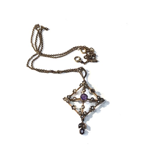 309 - 9ct gold edwardian amethyst pendant and chain pendant measures approx 5.3cm drop by 3.1cm wide weigh... 