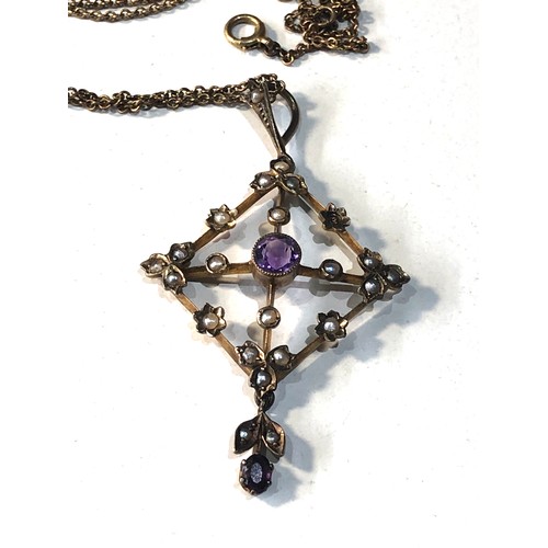 309 - 9ct gold edwardian amethyst pendant and chain pendant measures approx 5.3cm drop by 3.1cm wide weigh... 