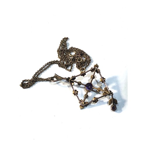 309 - 9ct gold edwardian amethyst pendant and chain pendant measures approx 5.3cm drop by 3.1cm wide weigh... 