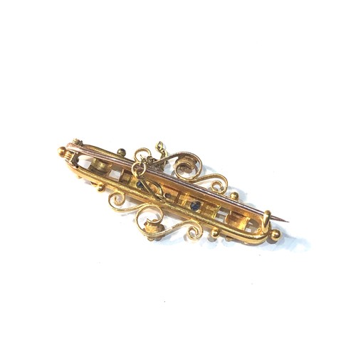 208 - 15ct gold sapphire and diamond bar brooch measures appox 4.5cm by 2cm weight 4.2g