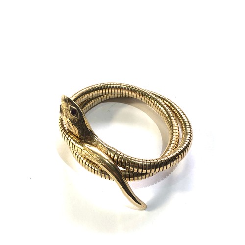 263 - 9ct gold snake bracelet weight 30g full 9ct gold hallmarks steel spring