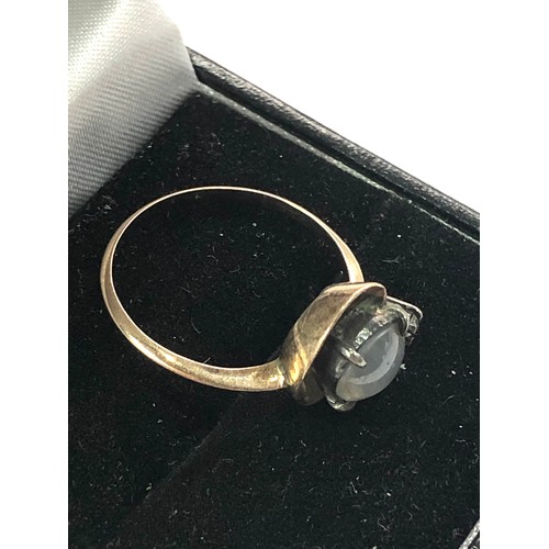 164 - Vintage 9ct gold cats eye & diamond ring weight 2.8g