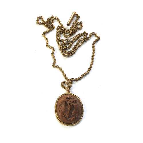 110 - 9ct gold hand carved Chinese scene pendant and necklace pendant measures approx 1.9cm by 1.5cm