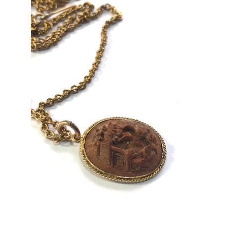 110 - 9ct gold hand carved Chinese scene pendant and necklace pendant measures approx 1.9cm by 1.5cm