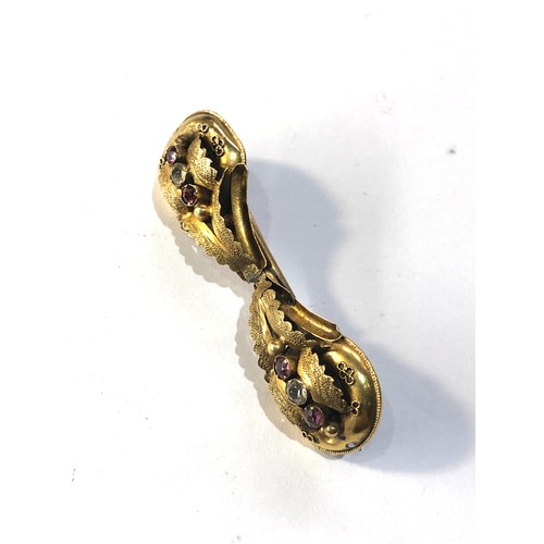 127 - Antique victorian high carat gold earrings that have been made into a brooch measures approx 4.8cm n... 