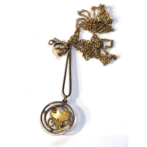 119 - Antique 9ct gold seed-pearl drop pendant necklace pendant measures approx 4.5cm drop weight 2.9g