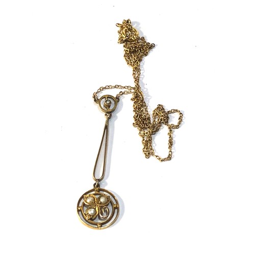 119 - Antique 9ct gold seed-pearl drop pendant necklace pendant measures approx 4.5cm drop weight 2.9g