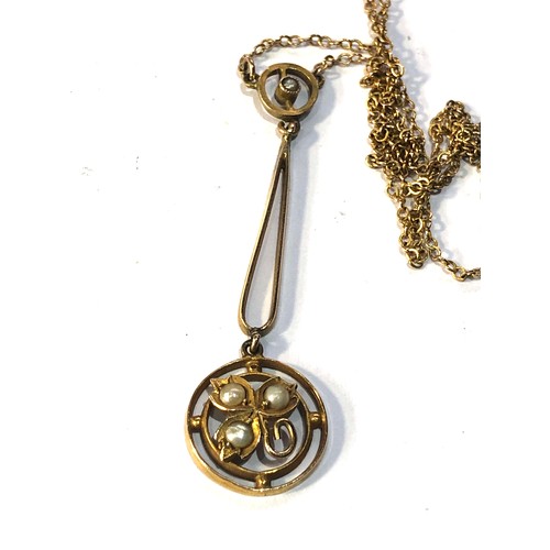 119 - Antique 9ct gold seed-pearl drop pendant necklace pendant measures approx 4.5cm drop weight 2.9g