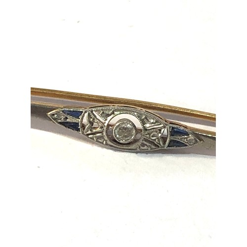 184 - Antique 18ct gold diamond and sapphire bar brooch