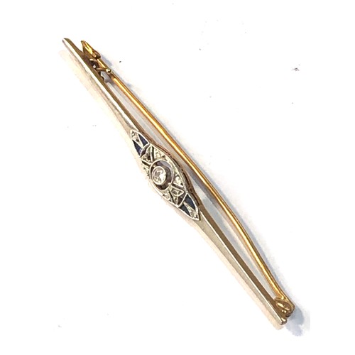 184 - Antique 18ct gold diamond and sapphire bar brooch