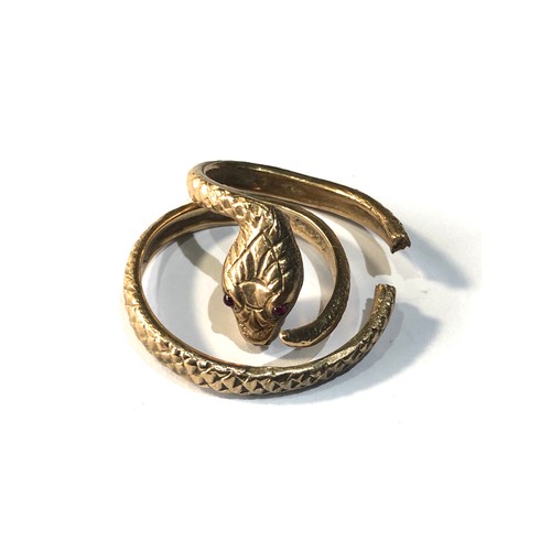 299 - 9ct gold large snake ring af/ in need of repair 8g