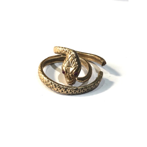 299 - 9ct gold large snake ring af/ in need of repair 8g