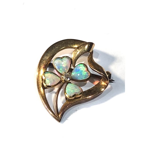 264 - 14ct gold opal and diamond brooch weight 4.4g