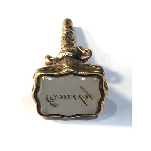 266 - Antique 15ct gold intaglio fob seal watch key emily