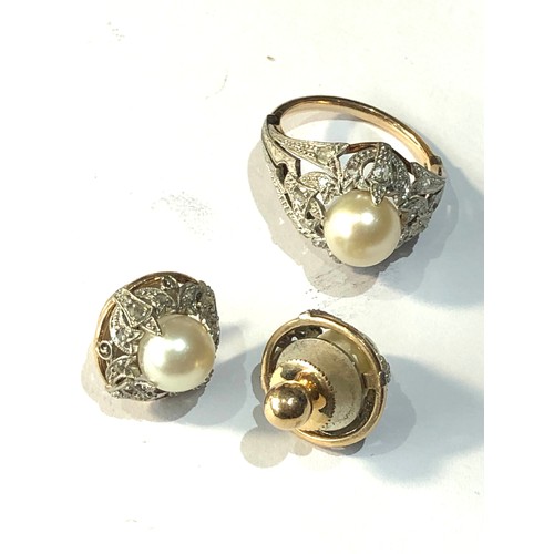 180 - 9ct gold diamond and pearl ring & dress studs weight 11.9g xrt tested