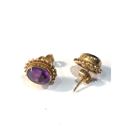 183 - 9ct gold amethyst stud earrings weight 2.2g