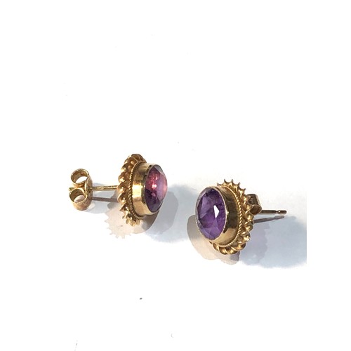 183 - 9ct gold amethyst stud earrings weight 2.2g