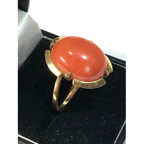 218 - French 18ct gold modernist coral ring coral measures approx 17mm by 13mm weight 7.8g