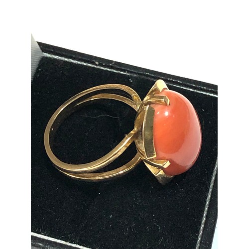 218 - French 18ct gold modernist coral ring coral measures approx 17mm by 13mm weight 7.8g