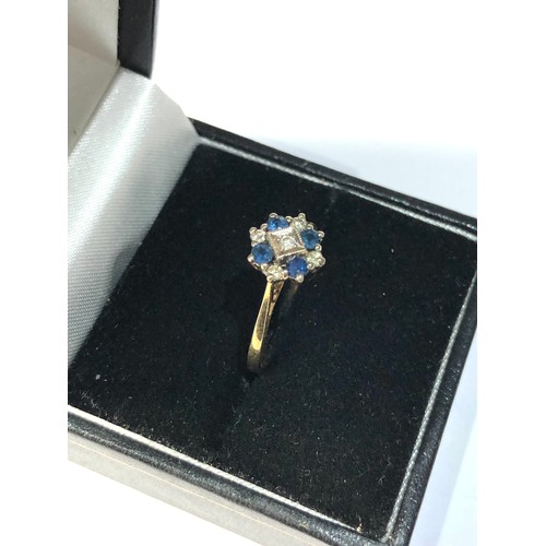 217 - 9ct gold diamond & sapphire dainty ring weight 2.3g