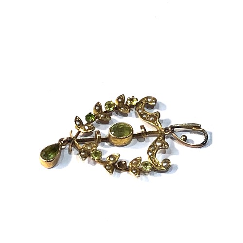 166 - Antique 9ct gold peridot seed-pearl pendant