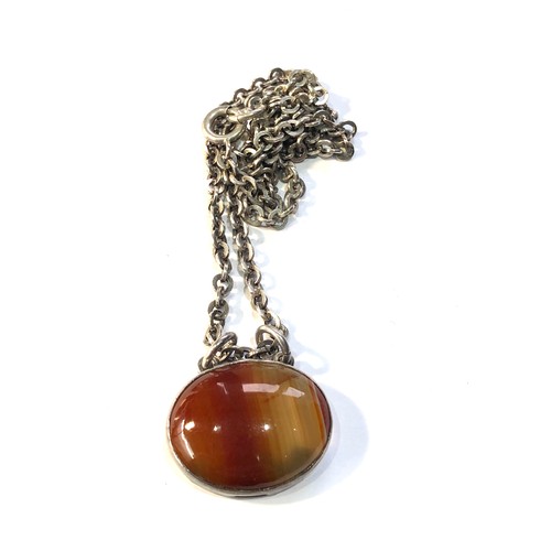 419 - Sterling silver banded agate pendant necklace