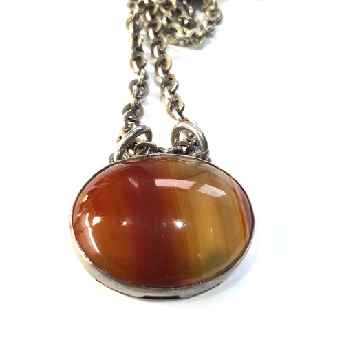 419 - Sterling silver banded agate pendant necklace