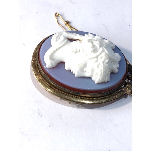 418 - Gold plated cameo agate brooch