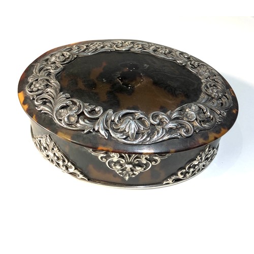 1 - Large antique tortoiseshell and silver mounted box measures approx 19cm by 15cm height 6cm good anti... 