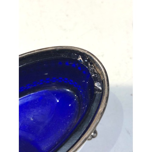 17 - Antique silver cruet set blue glass liners 1 edge chip as shown