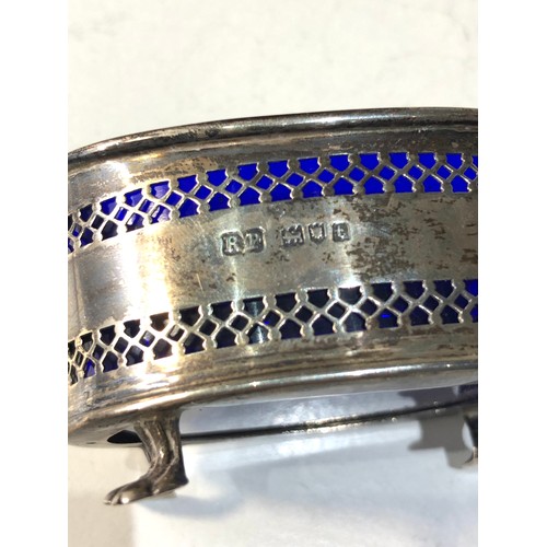 17 - Antique silver cruet set blue glass liners 1 edge chip as shown