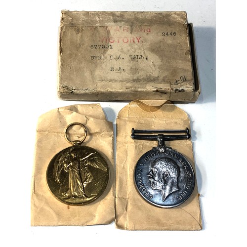 431 - ww1 medal pair with box to 677001 driver L.A.TALL R.A