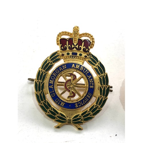 455 - 2 obsolete mid glamorgan ambulance service cap badges by fattorini