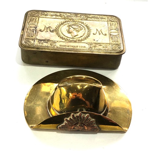 468 - ww1 princess Mary christmas tin wit trench art Australian slouch hat with badge