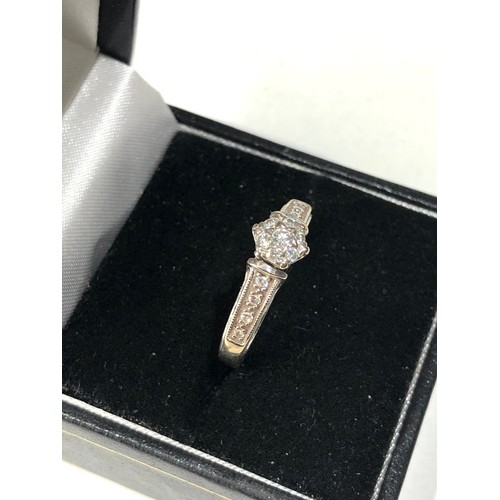 82 - 9ct white gold diamond ring size 0 eight 3g