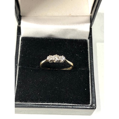 85 - 18ct gold diamond trilogy ring size m weight 2g