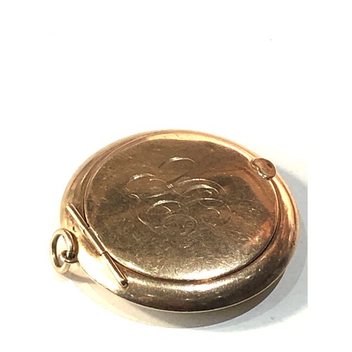 88 - Vintage 9ct gold hallmarked vanity compact  measures aprrox 50mm dia not including loop engraved ini... 