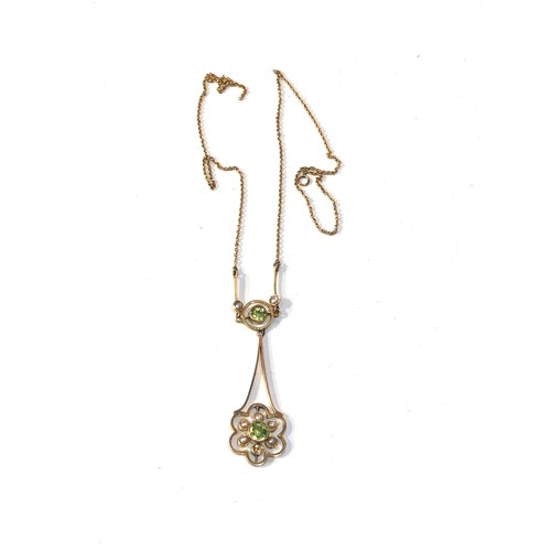 92 - Antique 9ct gold peridot and seed-pearl pendant necklace xrt tested as 9ct gold  pendant measures ap... 