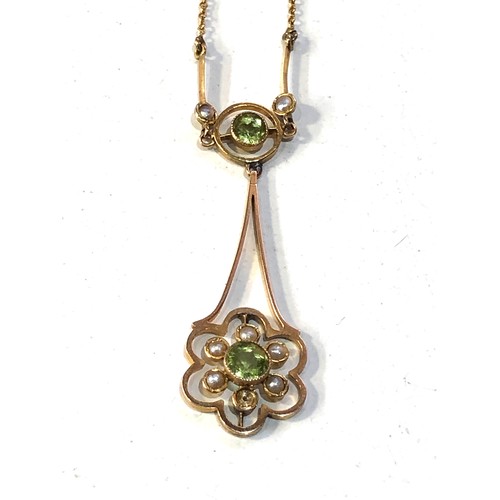 92 - Antique 9ct gold peridot and seed-pearl pendant necklace xrt tested as 9ct gold  pendant measures ap... 