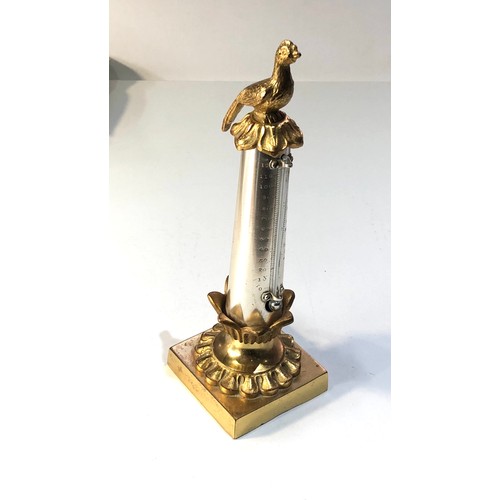 439 - Antique  gilded brass ormolu table thermometer with pheasant top measures approx 19cm tall