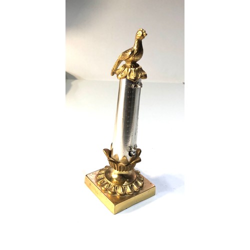 439 - Antique  gilded brass ormolu table thermometer with pheasant top measures approx 19cm tall