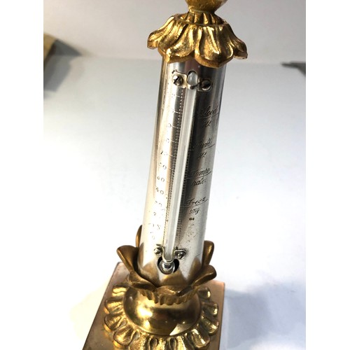 439 - Antique  gilded brass ormolu table thermometer with pheasant top measures approx 19cm tall